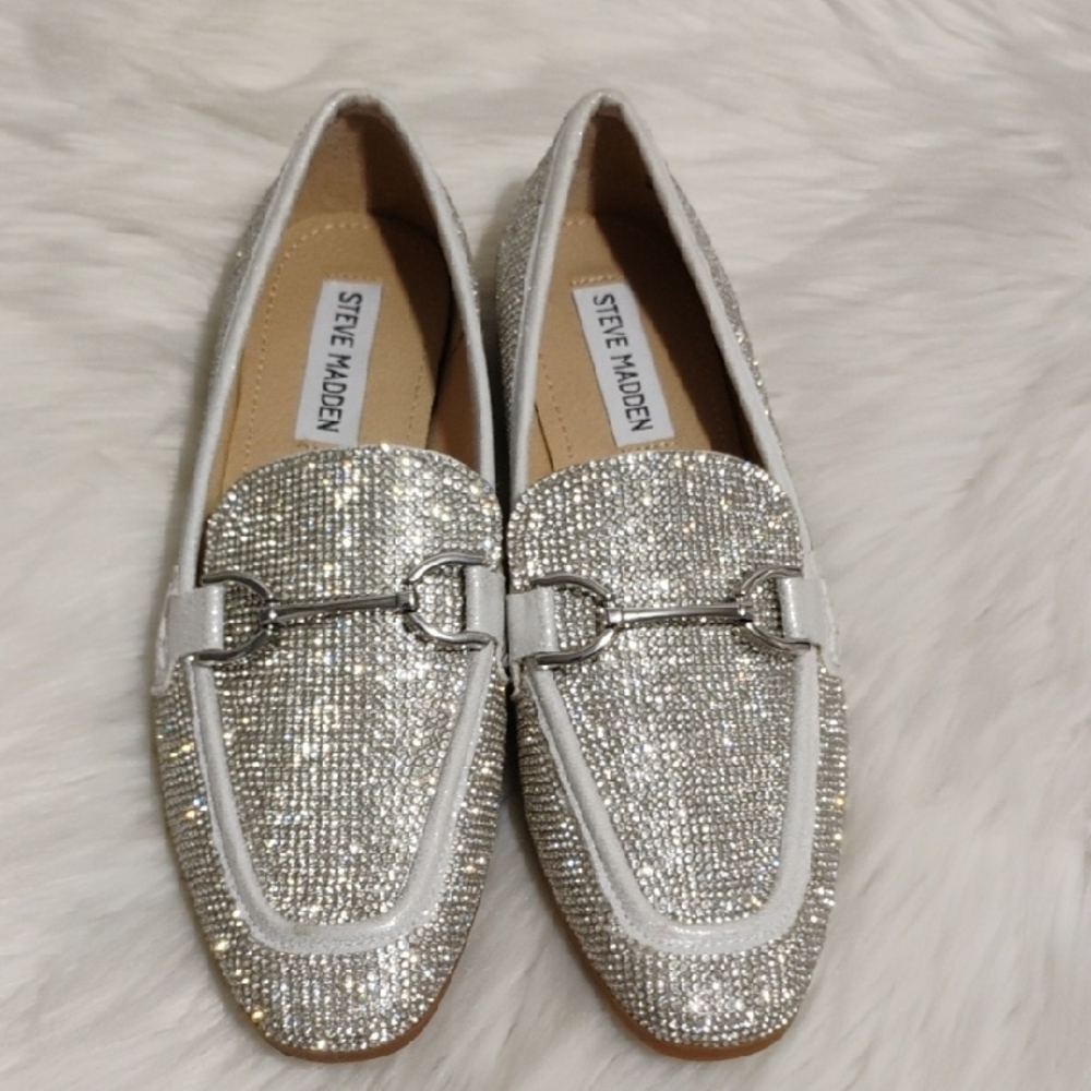 (#95) SALE!NWOT Steve Madden Rhinestone Covered Glittering Silver Loafers Sz.6.5 - Picture 5 of 14